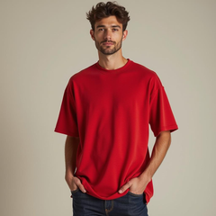 Red French Terry Oversized T-shirt For Men