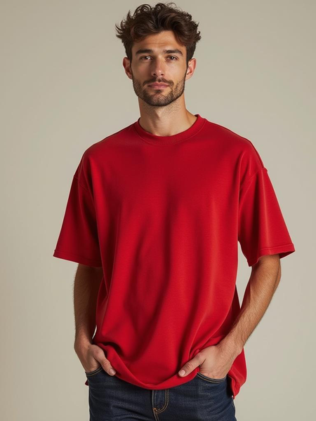 Red French Terry Oversized T-shirt For Men