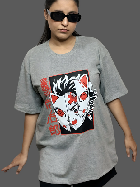 Grey Anime Oversized T-Shirt For Women