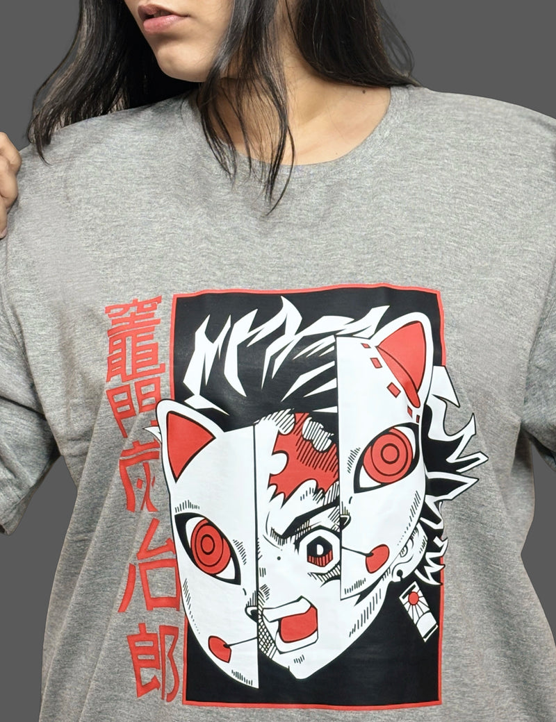Grey Anime Oversized T-Shirt For Women