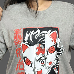 Grey Anime Oversized T-Shirt For Women