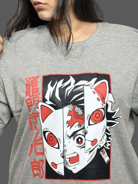 Grey Anime Oversized T-Shirt For Women